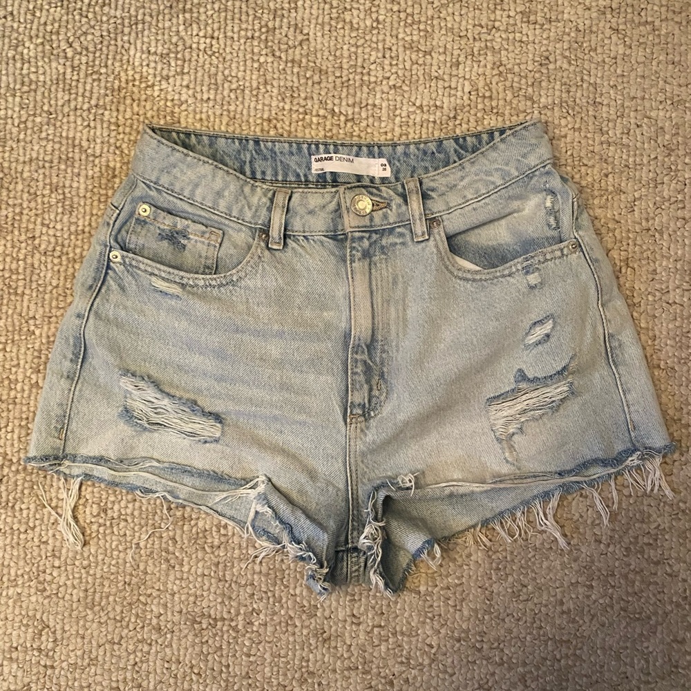 Garage Light Wash High Rise Distressed Festival Shorts